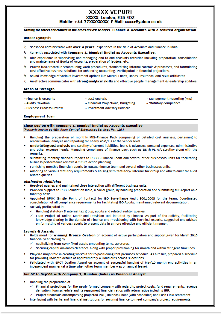 Resume format for bpo professionals