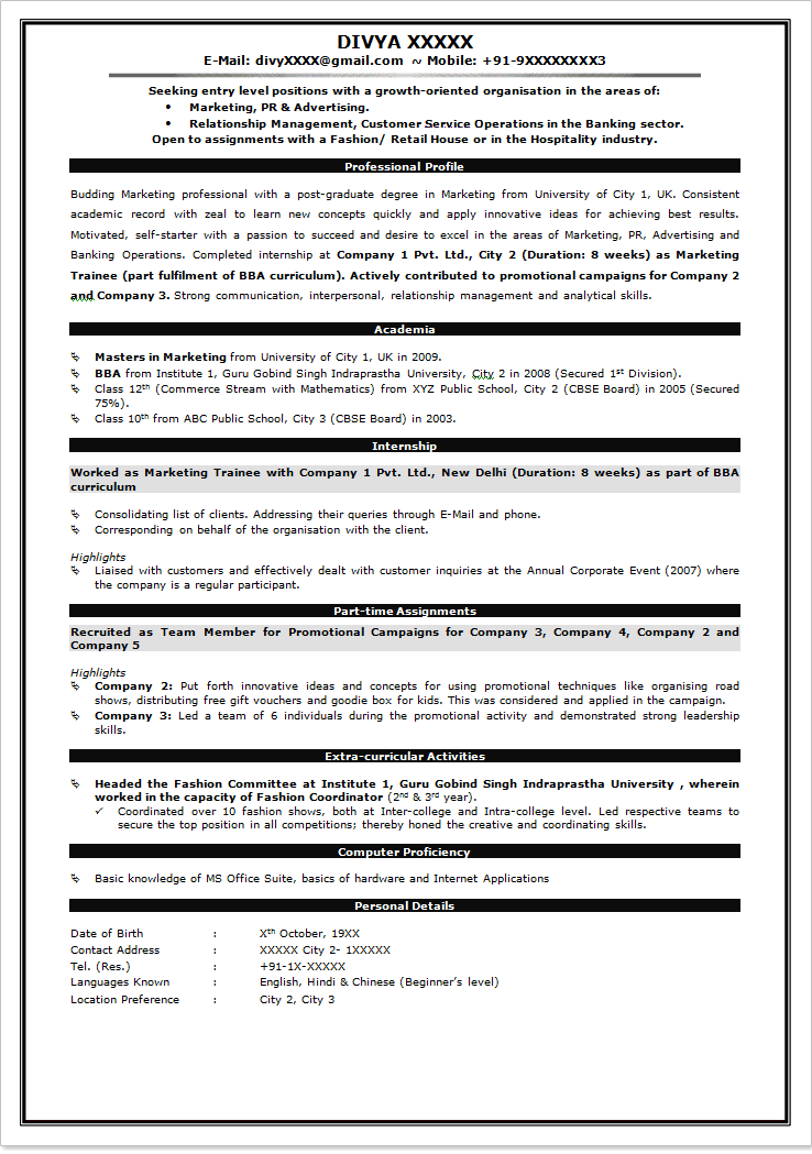 Resume Format For Bank Job Pdf Download