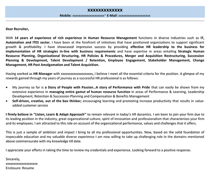 Sample cover letter for human resource job