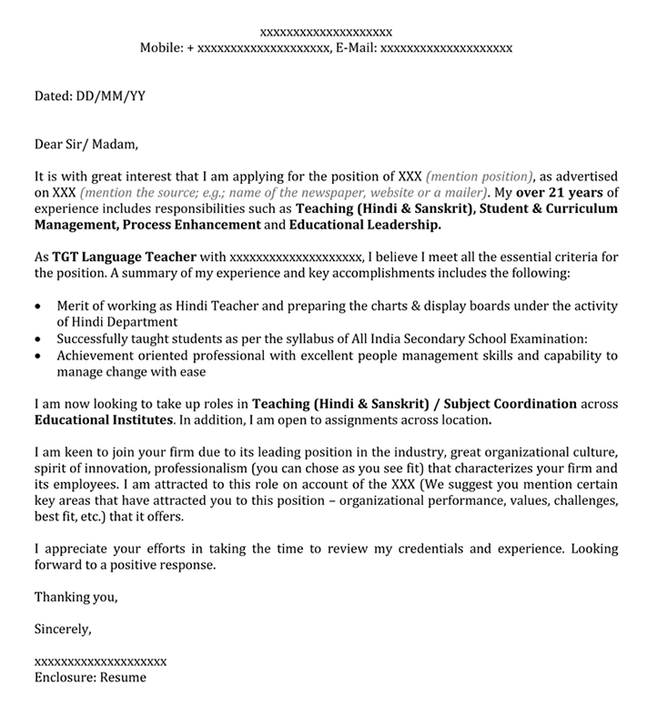 Cover Letter For Teacher Resume Cover Letter Naukri Com