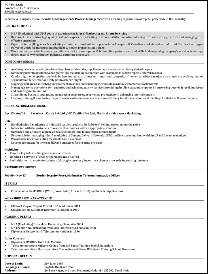 Sample resume call center