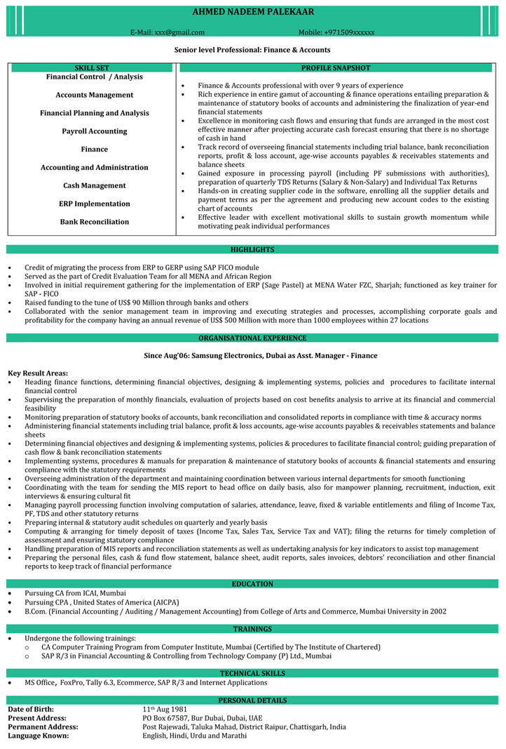 Ca Resume Samples Chartered Accountant Resume Format Naukri Com