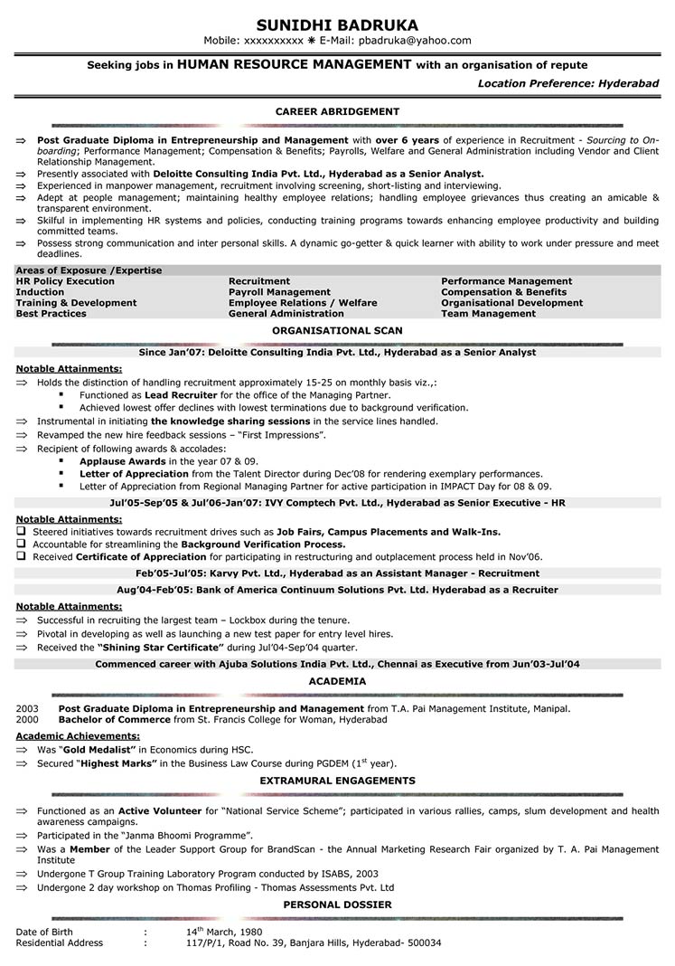 Best sample resume for freshers