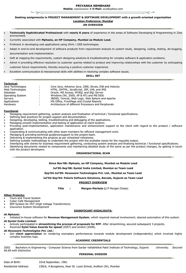 It Resume Format Resume Samples For It It Cv Format