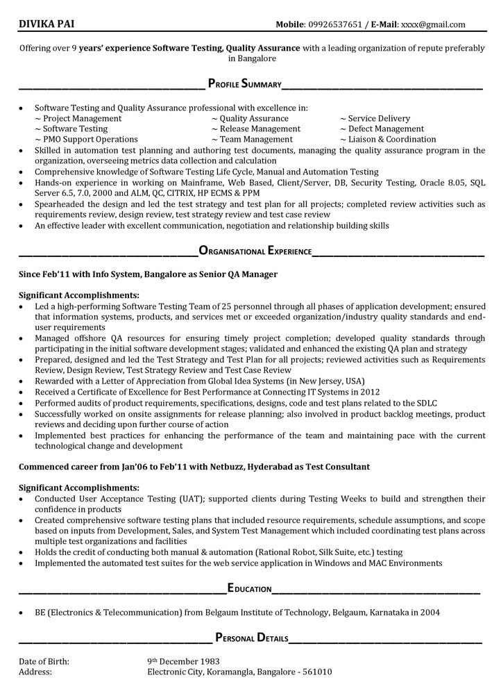 Software test manager resume