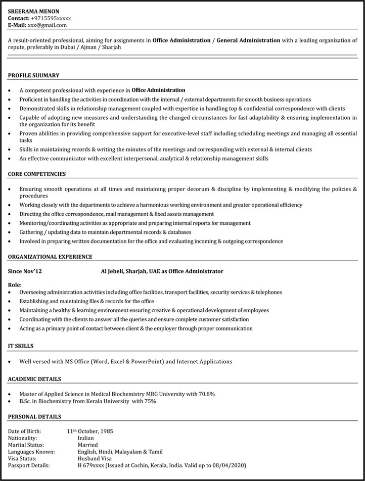 Office Assistant Resume Sample Administrative Assistant Resume Naukri Com