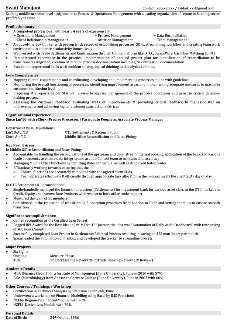 Banking project description for resume