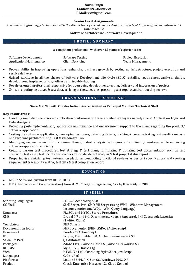 1 year java experience resume format