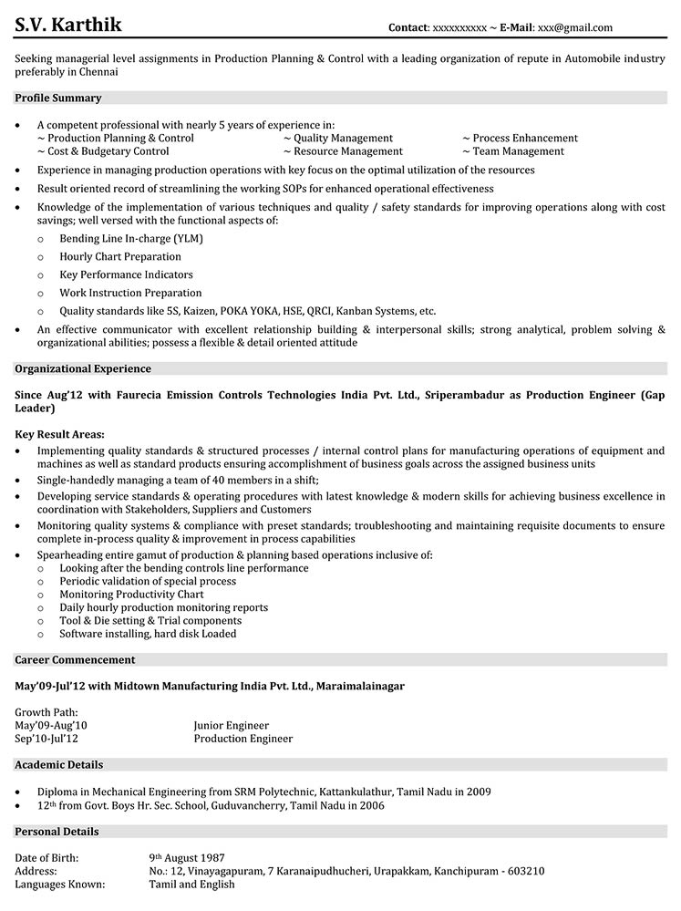 Production Resume Samples Production Manager Resume