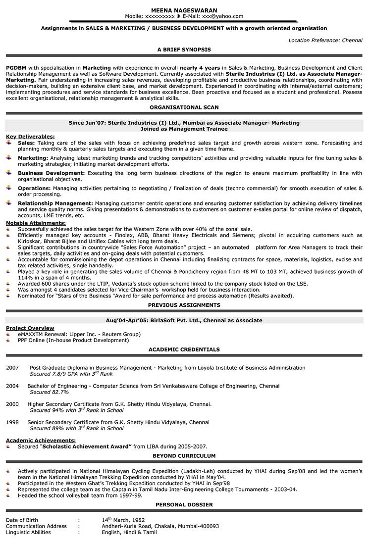 resume-format-for-sales-manager-in-india