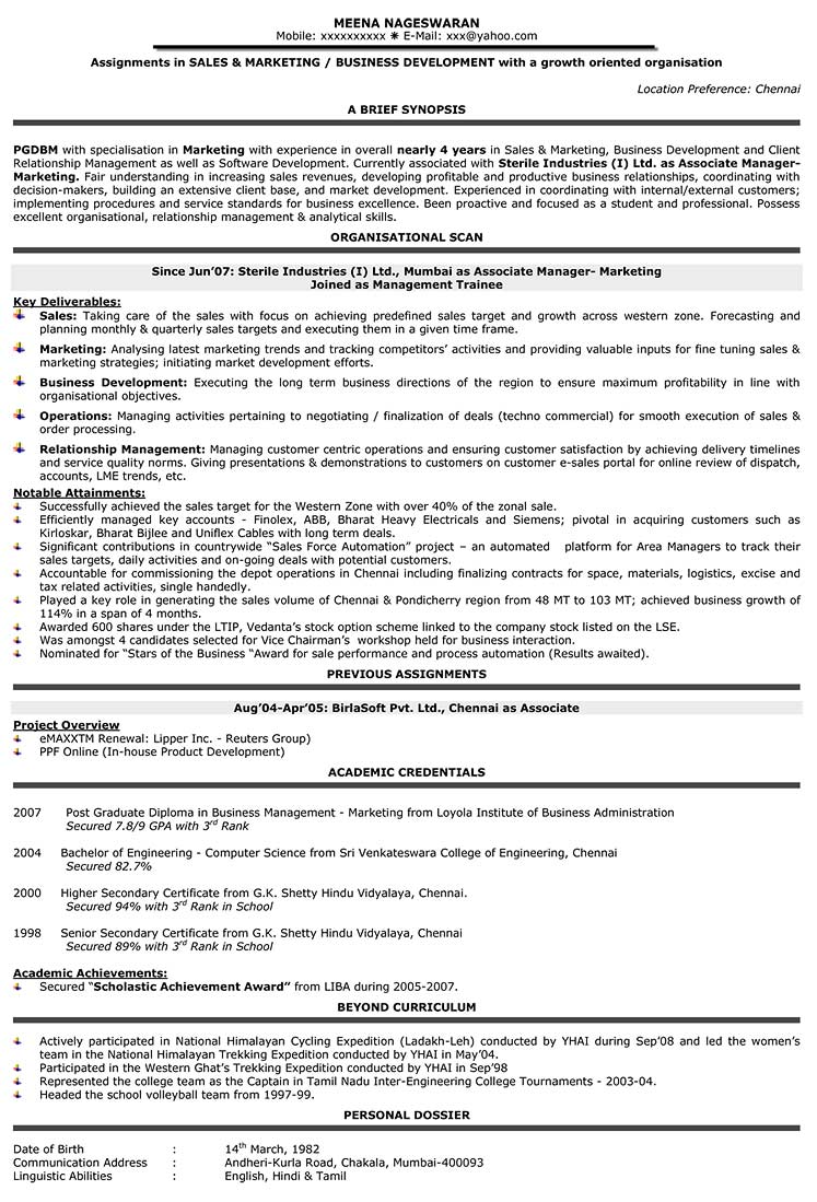 Sales Resume Format Sales Resume Samples Sales CV Sample Naukri