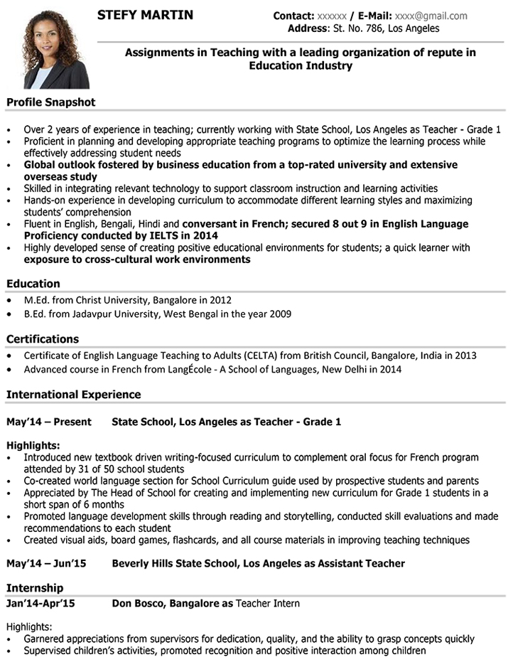 Cv Samples For Teachers In India - 15 Top Teacher Resume Examples